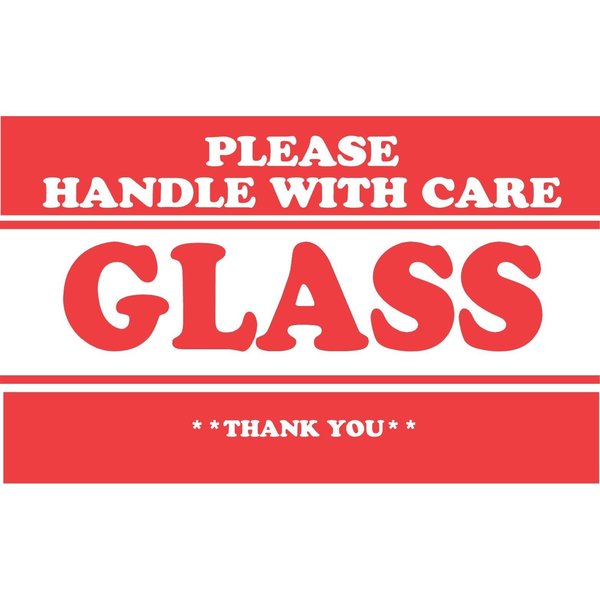 Decker Tape Products Label, DL1279, GLASS PLEASE HANDLE WITH CARE THANK YOU, 2" X 3" DL1279